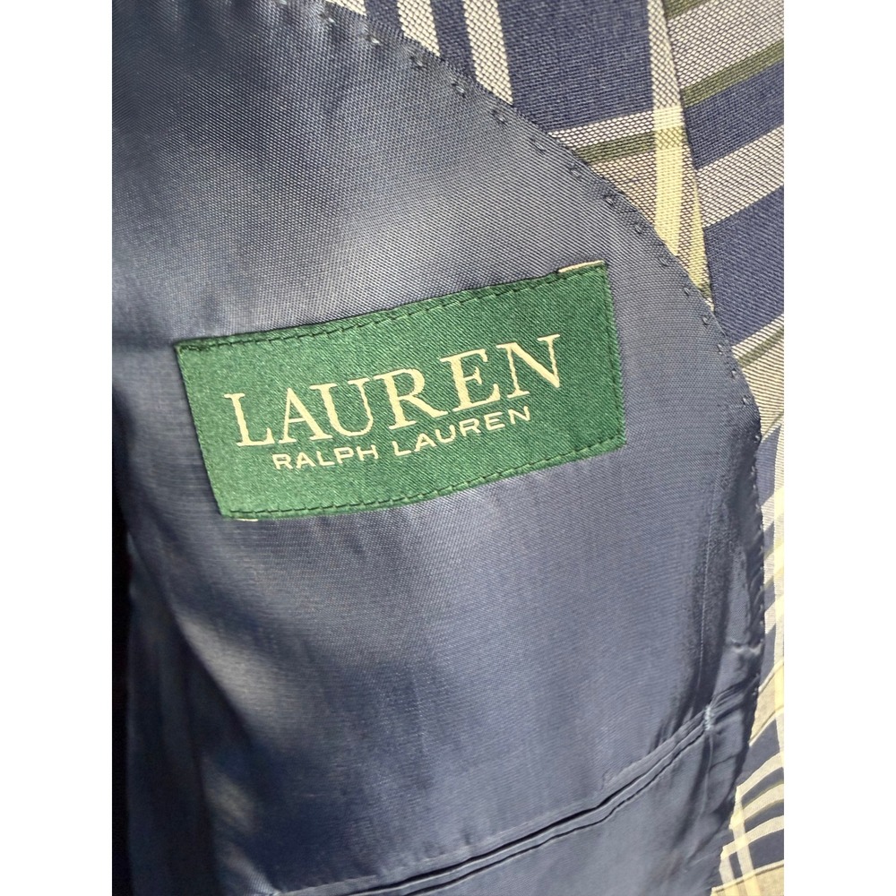 Lauren Ralph Lauren Mens 46R Plaid Blazer Navy White Cotton Sport Coat Jacket - Picture 3 of 11